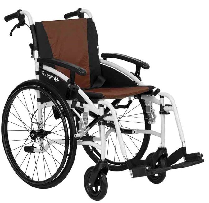 Excel G-Logic Lightweight Self Propelled Wheelchair 20'' White Frame and Brown Upholstery